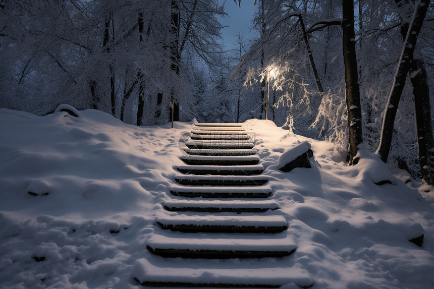 下雪天的阶梯图片