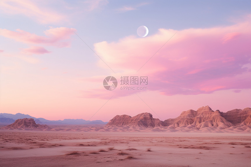 粉色云朵的沙漠图片