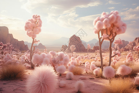 粉色树木的沙漠图片