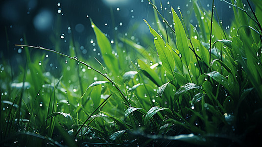 下雨的草地草地上的水珠背景
