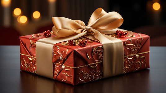 丝带金丝带包装的礼物盒背景