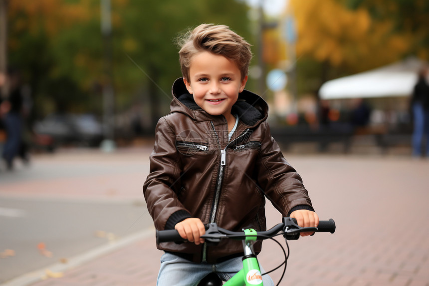 学着骑自行车的小男孩图片