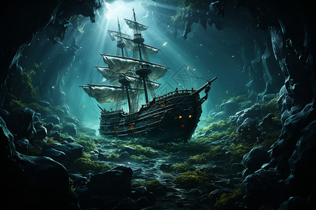 帆船进入海洋中心背景图片