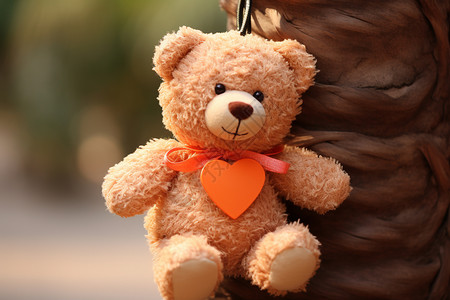 棕色爱心对话框情人节爱心熊背景