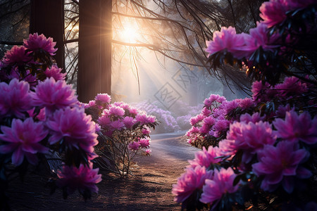森林中花朵的美丽背景图片