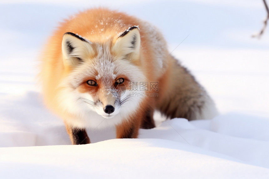 户外白雪中的狐狸图片
