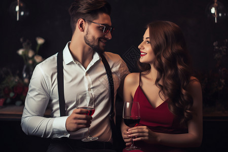 情侣喝红酒夫妻两个喝着红酒背景