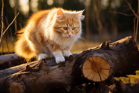 猫在木头上爬行背景