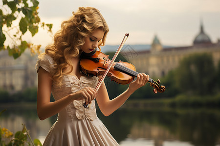 拉琴用手提琴演奏的女孩背景