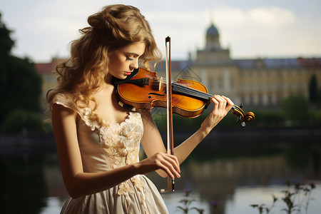 拉琴拉小提琴的女孩背景