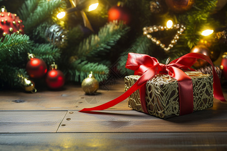 圣诞树上的礼物盒高清图片