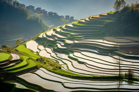 梯田的水稻图片