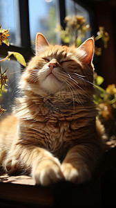 晒太阳的宠物猫咪图片