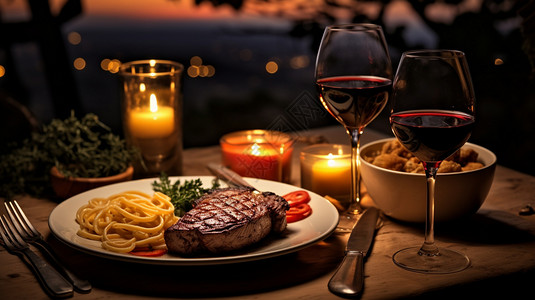 烛光牛排浪漫的烛光晚餐背景