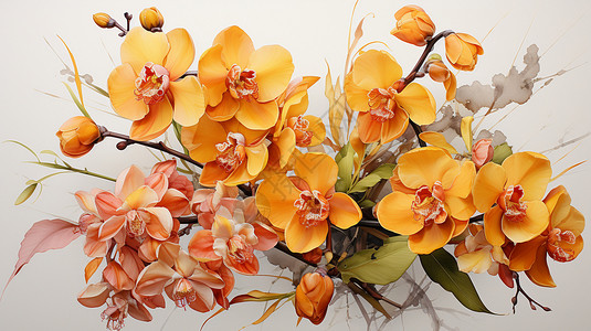 美丽的黄兰花朵水墨画背景图片
