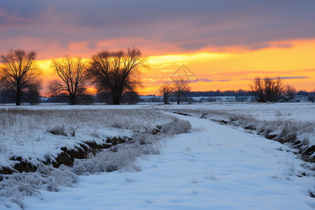 美丽的冬天乡村田野景观图片