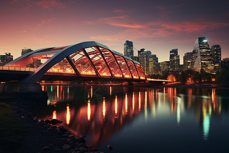 城市夜晚灯火通明的大桥景观高清图片