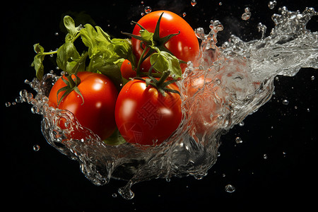 掉入水中的西红柿图片