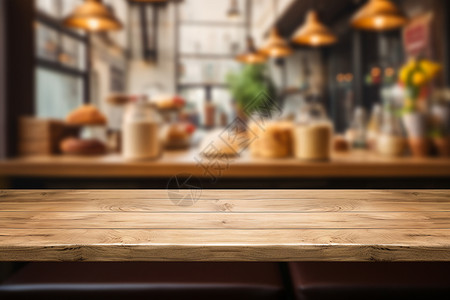 咖啡店模糊背景的桌板背景图片