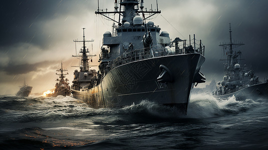海洋中的海军军舰战队背景图片