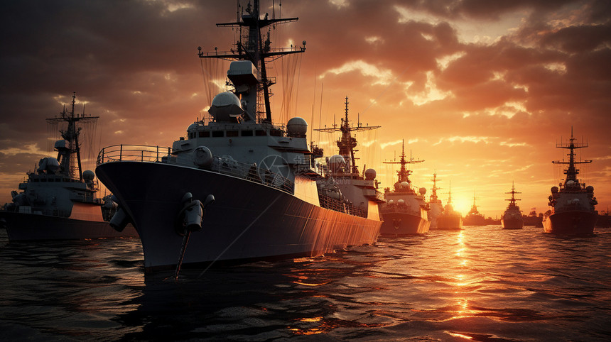 战备状态的海军军舰战队图片