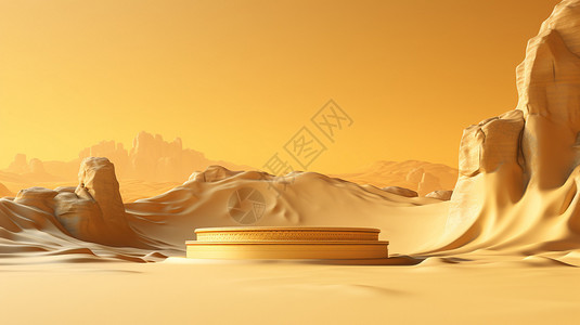 黄色布黄色沙漠背景产品展台设计图片