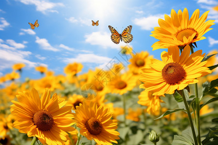 向日葵与蝴蝶欣欣向荣的向日葵背景