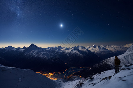 冰冻城市背景夜晚爬山的人背景