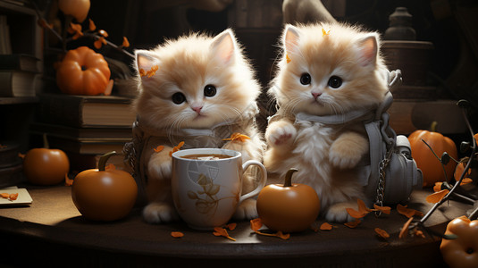 小橘猫都喝奶茶高清图片