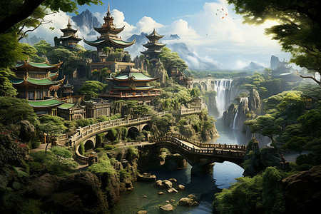 中国园林插画背景图片