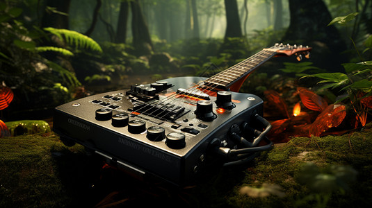岩石上的电吉他背景图片