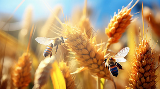 小麦上的蜜蜂图片