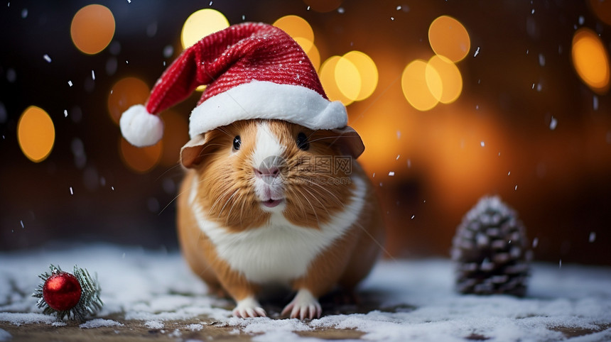 豚鼠戴圣诞帽图片