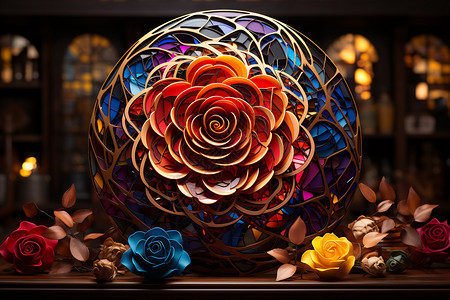 秋窗彩色玻璃玫瑰窗的优雅设计图片
