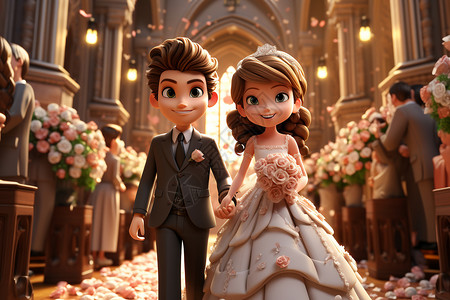 新娘和新郎的3D插图图片