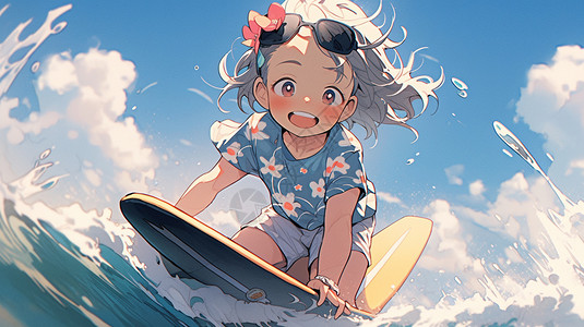 在冲浪板的女孩背景图片