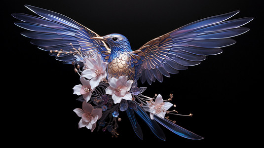 蓝紫色花卉飞燕和花朵设计图片