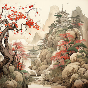 中国风山林绘画高清图片