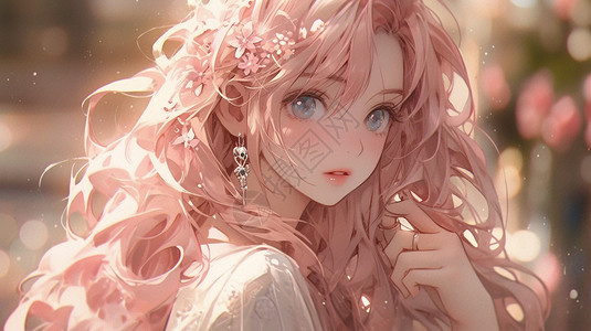 粉红头发美少女背景图片