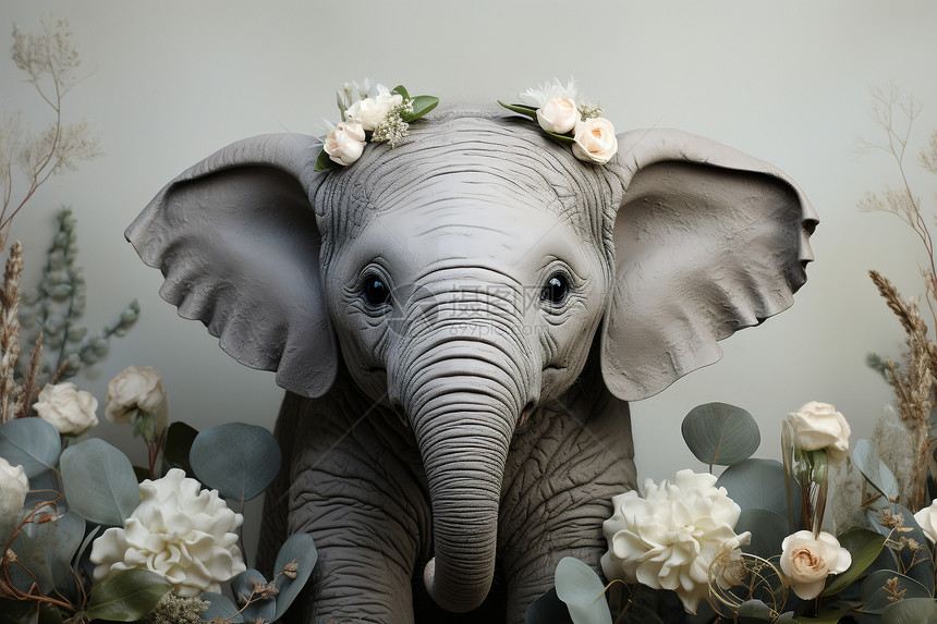 迷人的大象和花朵图片