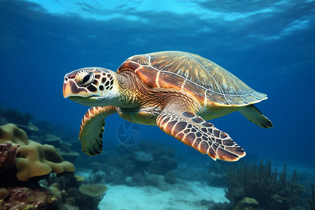 海龟潜水背景图片