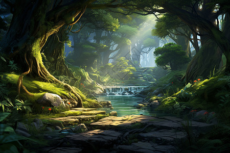 梦幻般的森林景观背景图片