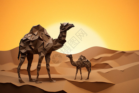沙漠日出下的骆驼图片