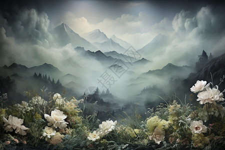 清晨迷雾笼罩的山林景观图片