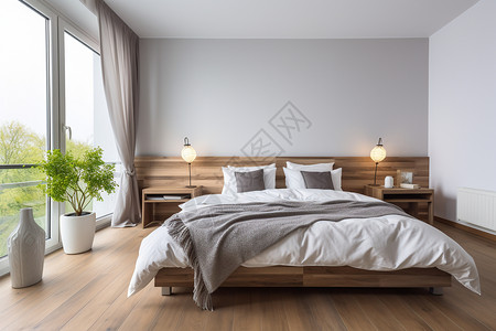 木质简约装修的卧室场景图片