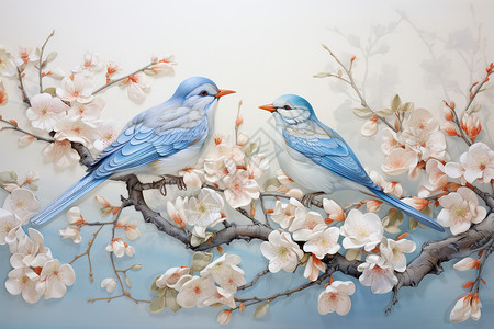白眉姬鹟鸟类精美创意花丛中的鸟类插画