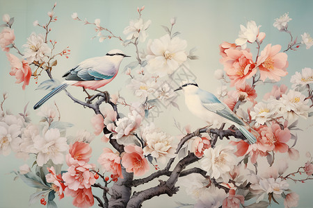 小鸟栖息在树枝上图片