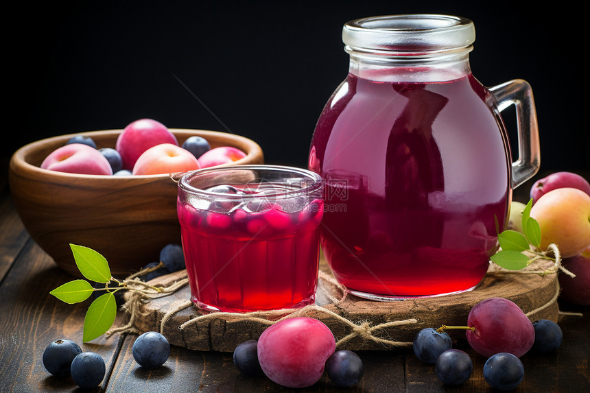 新鲜榨汁的蓝莓果汁图片