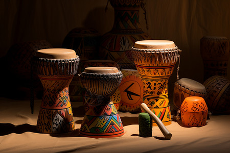 非洲鼓表演木桌上的非洲鼓背景
