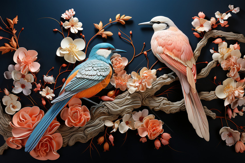 花鸟组合艺术创作图片